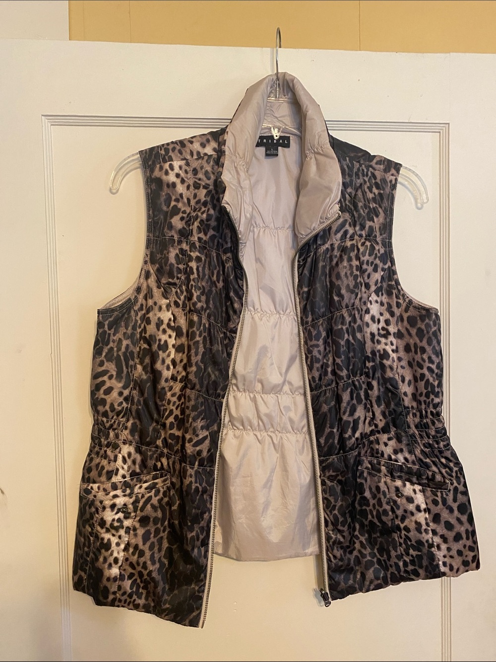 Tribal Quilted Leopard-Print Vest in Taupe and Black